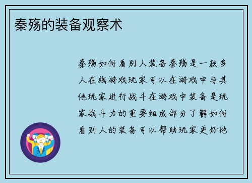 秦殇的装备观察术